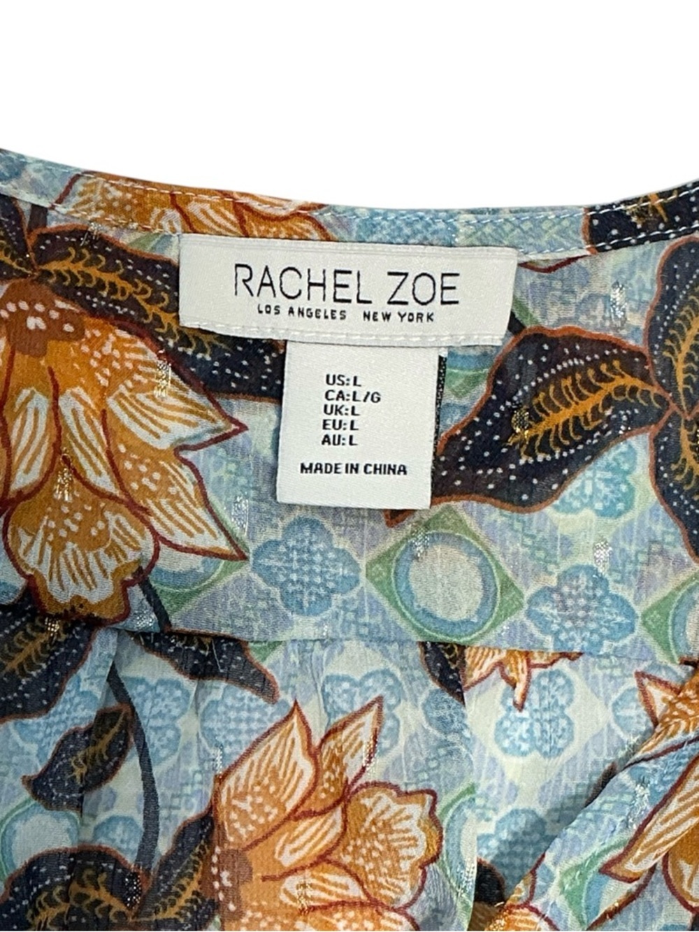 Rachel Zoe Cropped Top Faux Wrap Sleeveless V neck Mustard Blue Large - Picture 7 of 16